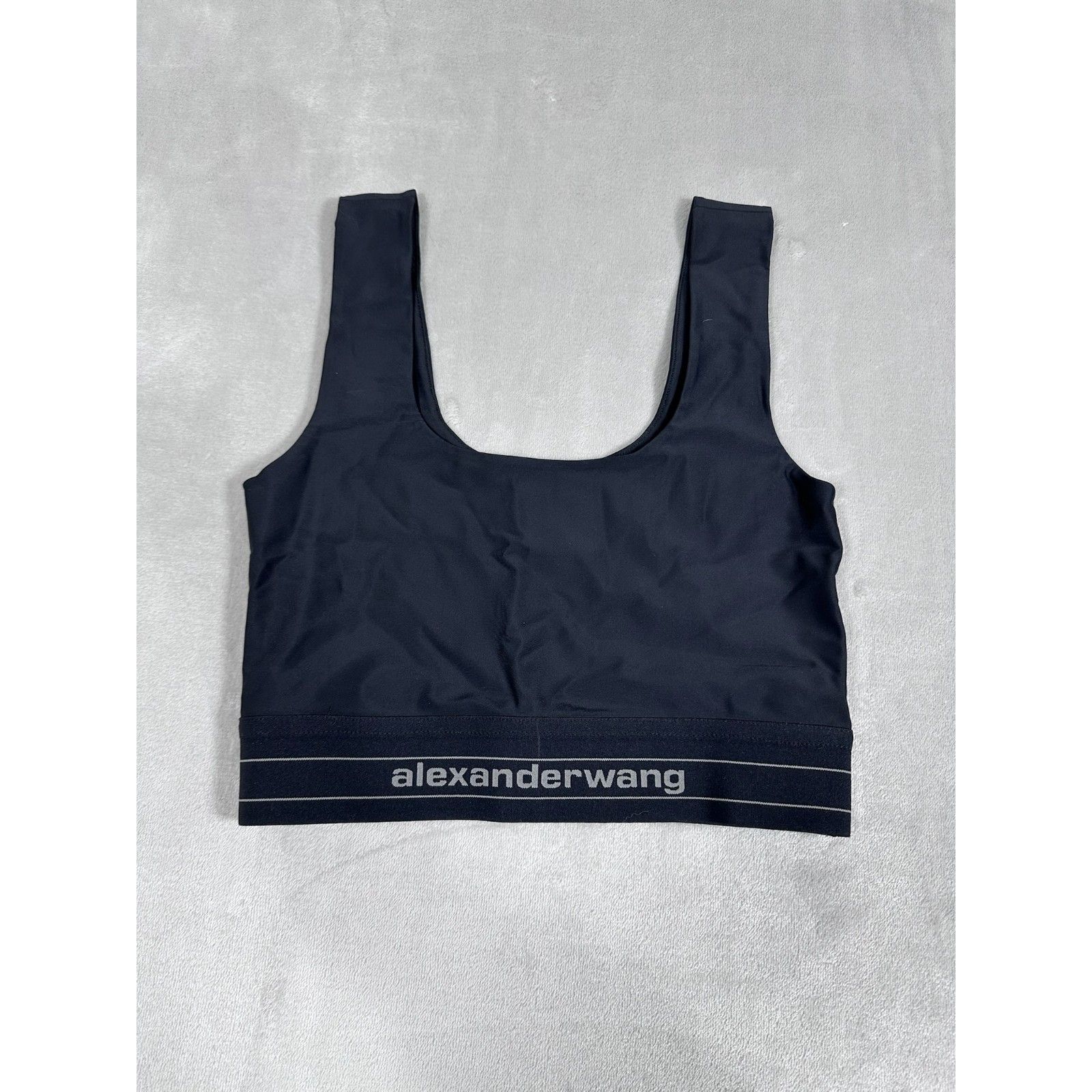 Alexander Wang Black Logo Elastic Ribbed Crop Top Sports Bra